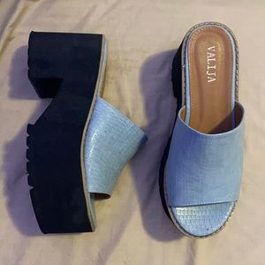 Blue croc sandals heels platforms